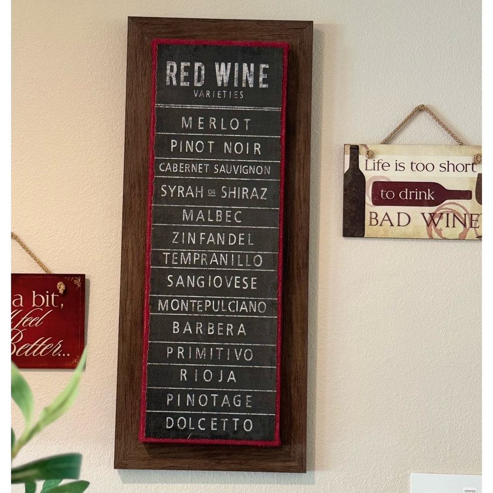 Wall Art: Red Wine Varieties 27 1/2” H x 11 1/4” W x 2” D